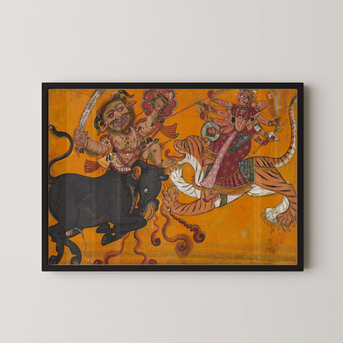 Pahari school — Durga Slaying Mahisha | Indian Miniature Painting Print