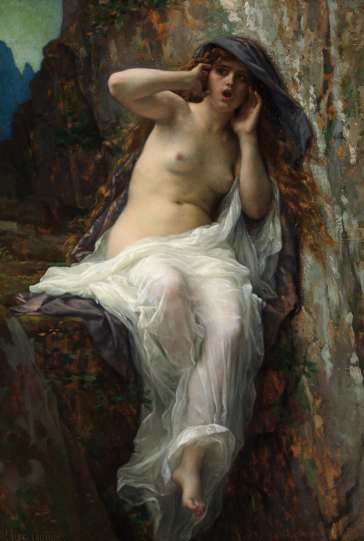 Echo by Alexandre Cabanel — Echo starts against a rock face, hands raised to her ears