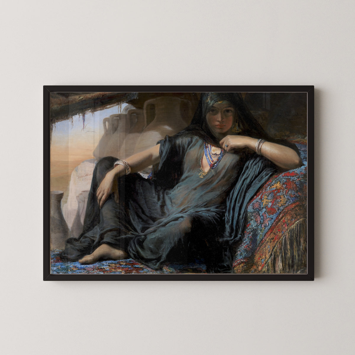 Egyptian Pot Seller by Elisabeth Jerichau-Baumann — in a black frame on a pale wall