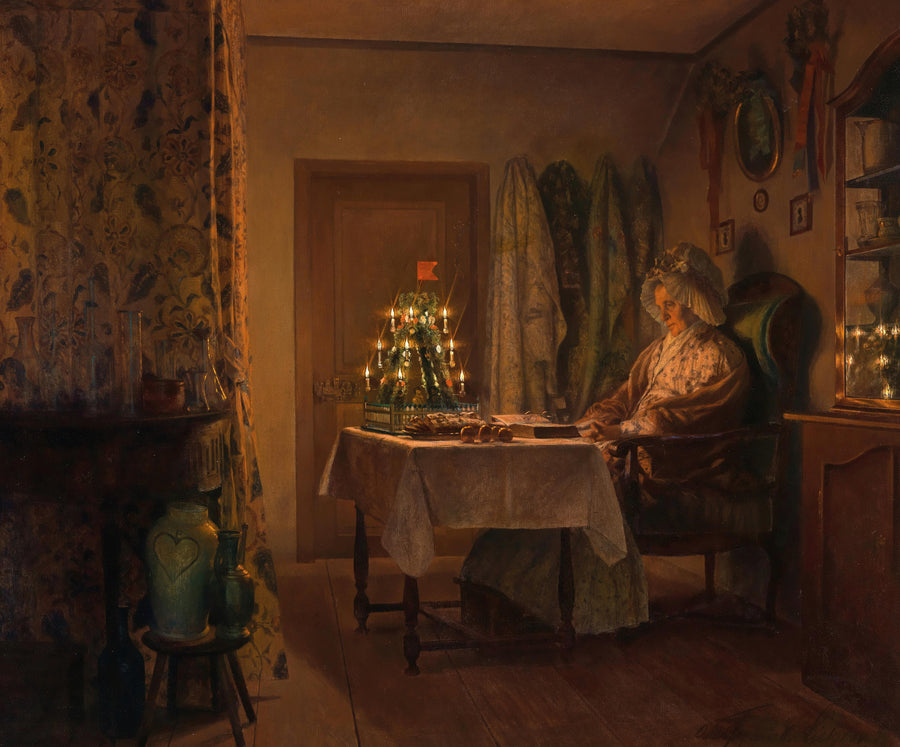 Oskar Freiwirth-Lützow — Einsame Weihnachten (Lonely Christmas) | Christmas Art Print shown to scale on a wall above a sofa