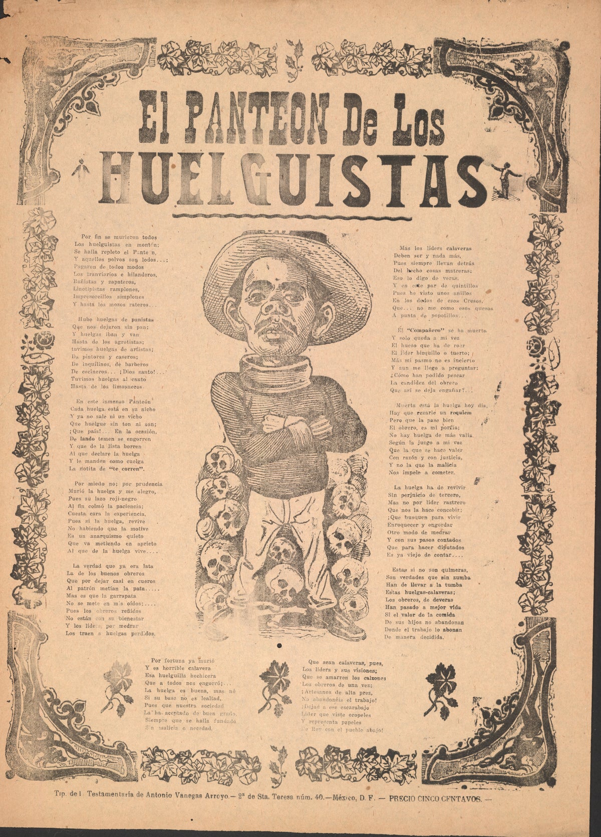 José Guadalupe Posada — El panteón de los huelguistas | Relief Print