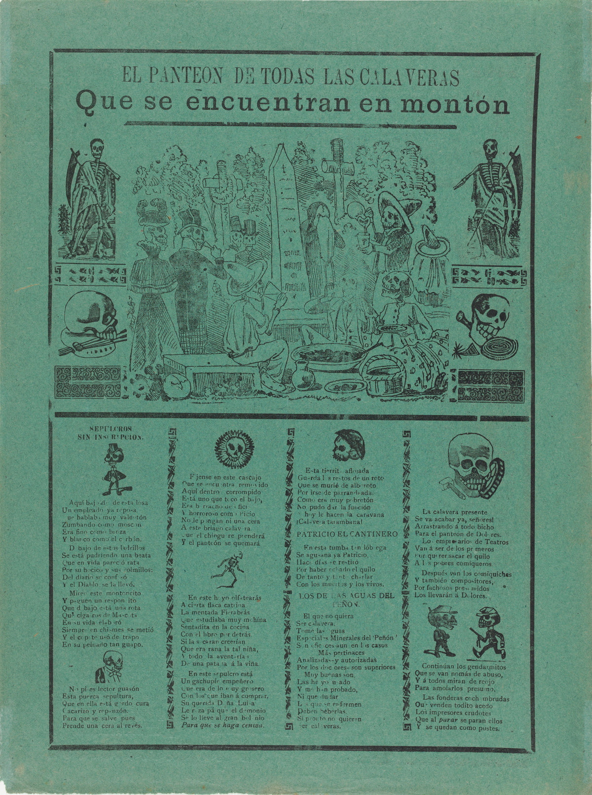 José Guadalupe Posada — El panteón de todas las calaveras | Relief Print