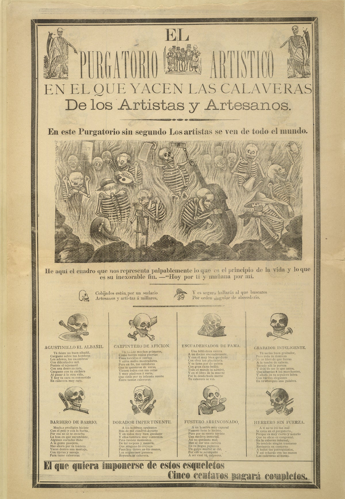 José Guadalupe Posada — El purgatorio artístico | Relief Print