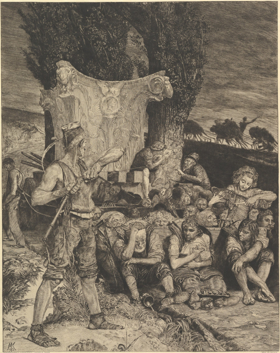 Max Klinger — Elend | Etching Print shown to scale on a wall above a sofa