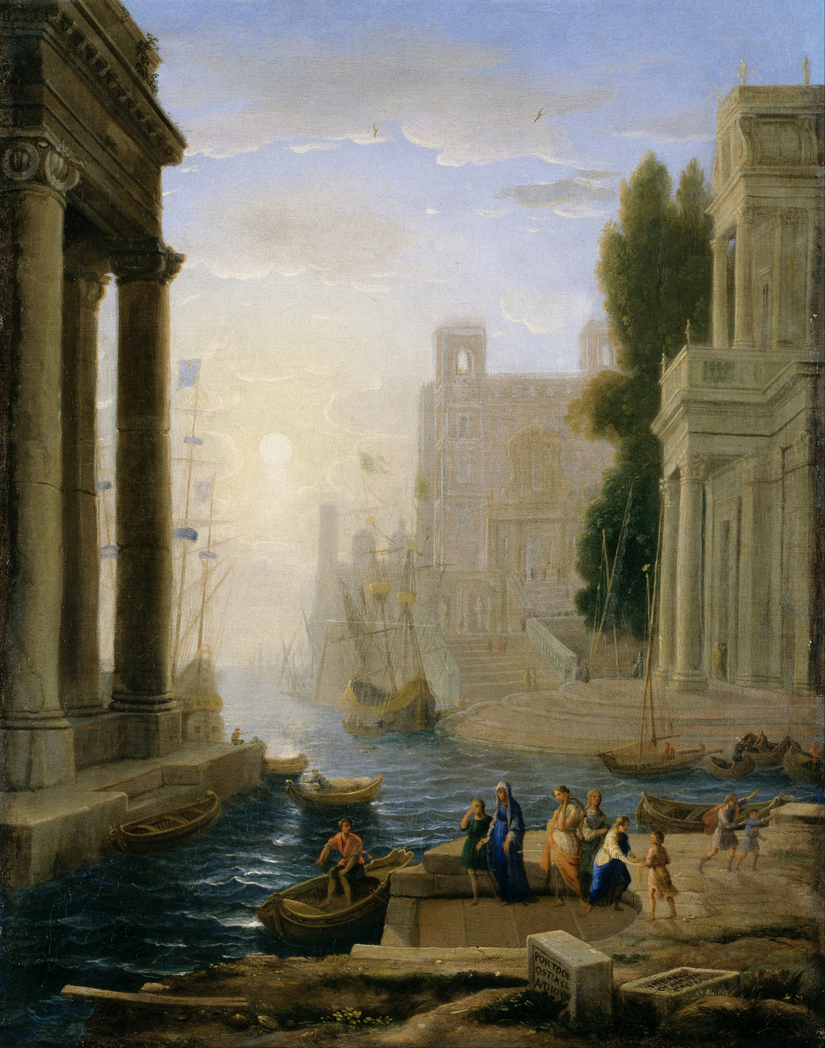 Embarkation of St Paula by Claude Lorrain — Travellers on a harbour quay beneath a hazy sun
