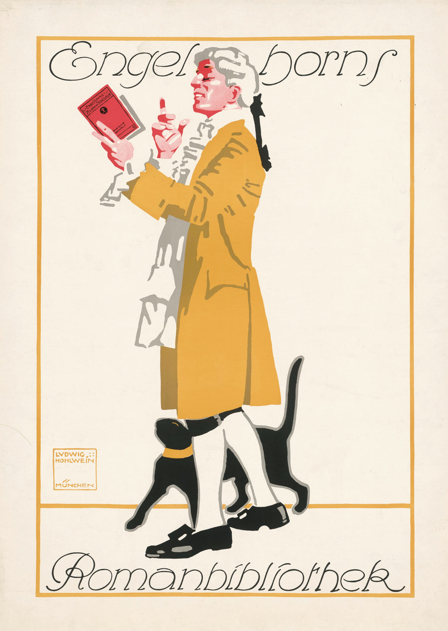 Ludwig Hohlwein — Engelhorns Romanbibliothek | Vintage Poster Print shown to scale on a wall above a sofa