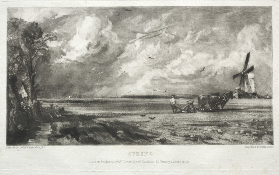 John Constable — English Landscape: Spring | Mezzotint Print shown to scale on a wall above a sofa