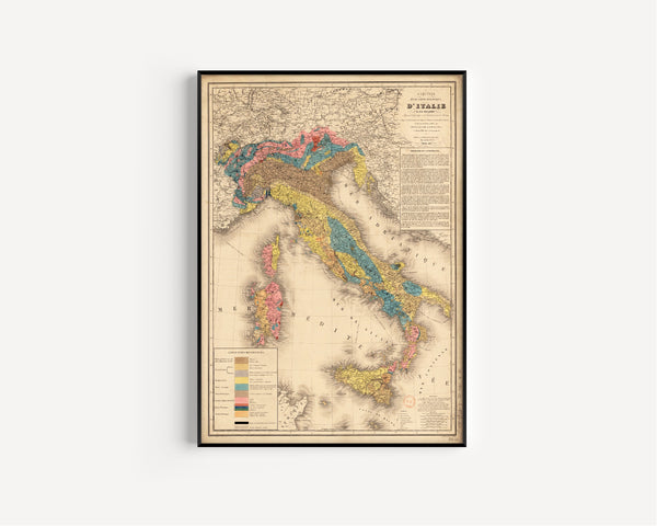 Hyacinthe de Collegno — Esquisse d'une carte géologique d'Italie | Antique Geological Map Print