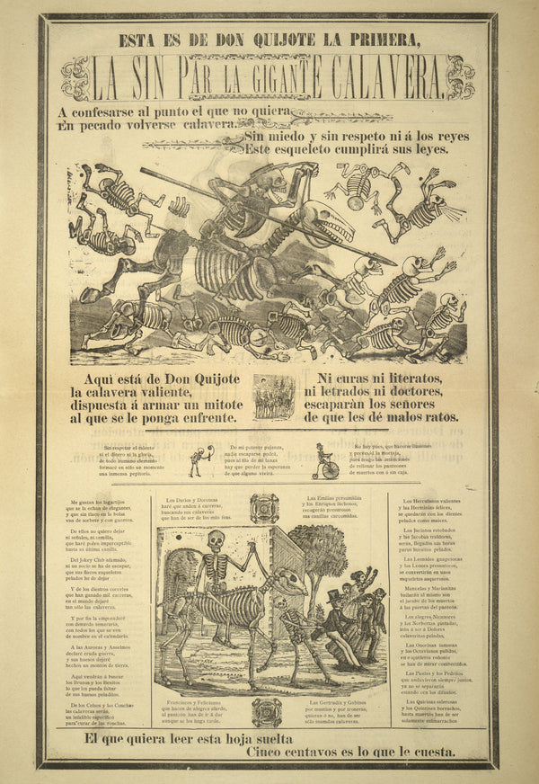 José Guadalupe Posada — Esta es de Don Quijote la primera, la sin par la gigante calavera | Relief Print