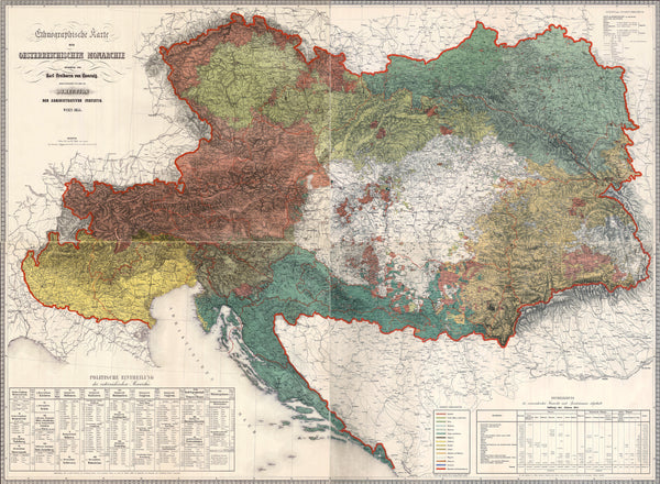 Karl von Czoernig — Ethnographic Map of the Austrian Monarchy | Antique Ethnographic Map Print