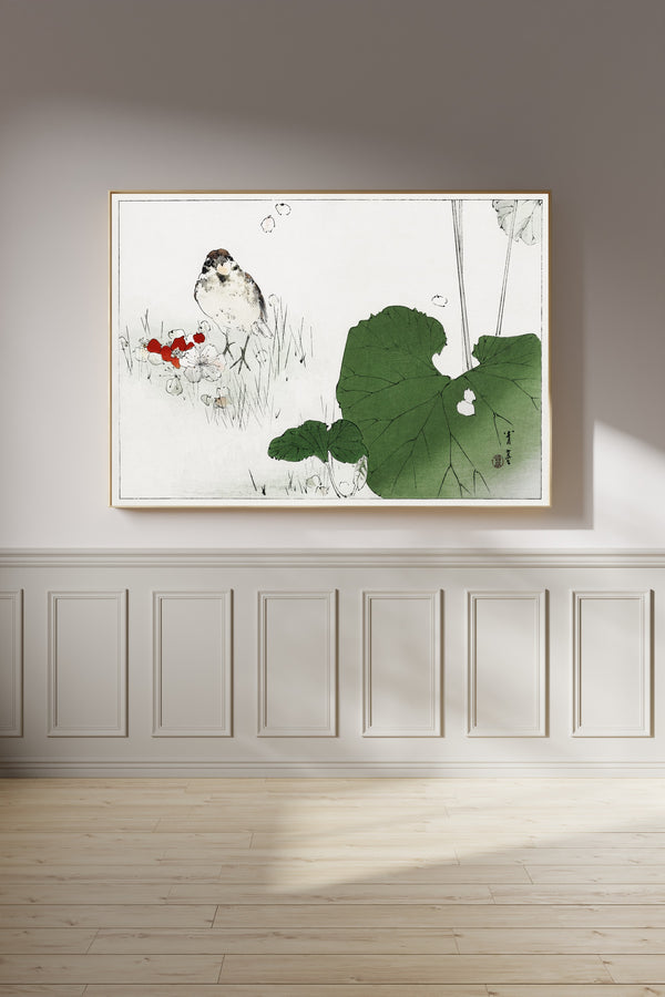 Watanabe Seitei — Eurasian tree sparrow | Japanese Bird & Flower Woodblock Print