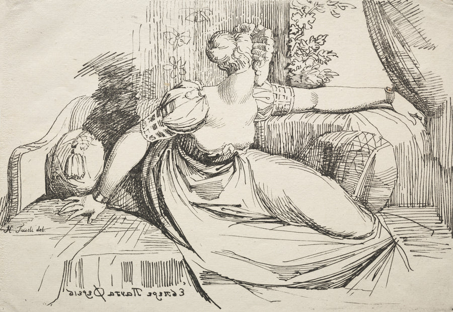 Henry Fuseli — Evening Thou Bringest All | Lithograph Print shown to scale on a wall above a sofa