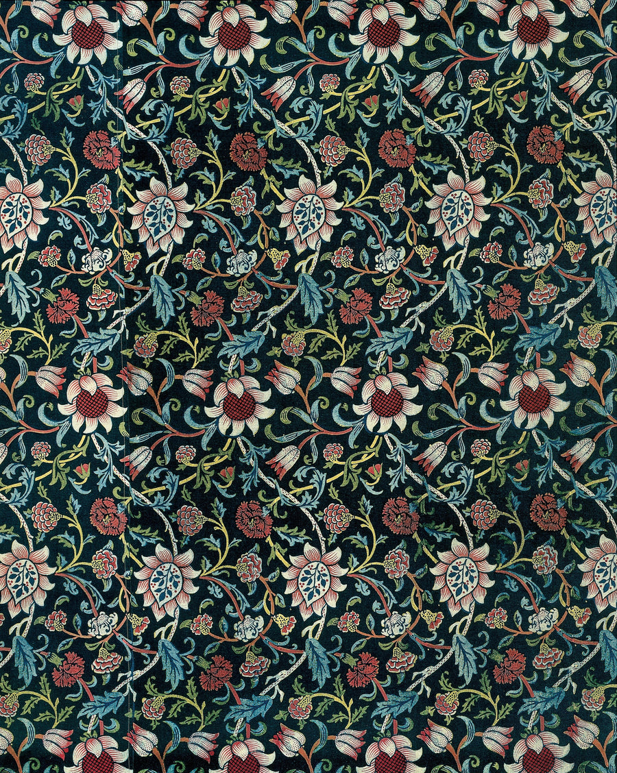 William Morris — Evenlode | Botanical Art Print shown to scale on a wall above a sofa