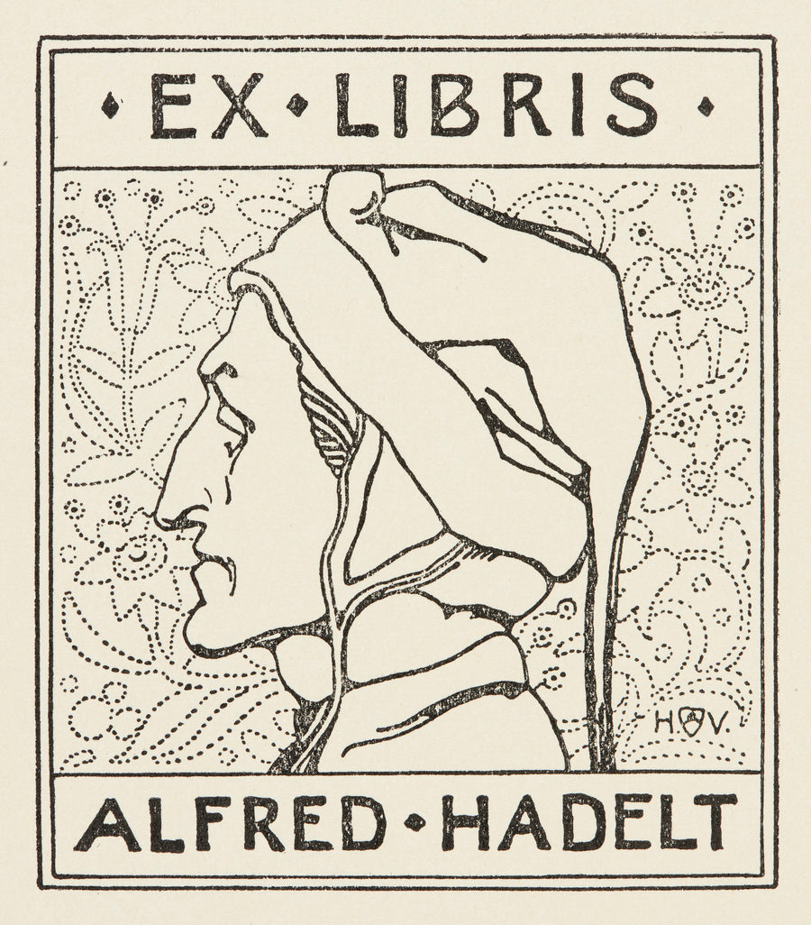 Heinrich Vogeler — Ex Libris Alfred Hadelt | Art Nouveau Print shown to scale on a wall above a sofa
