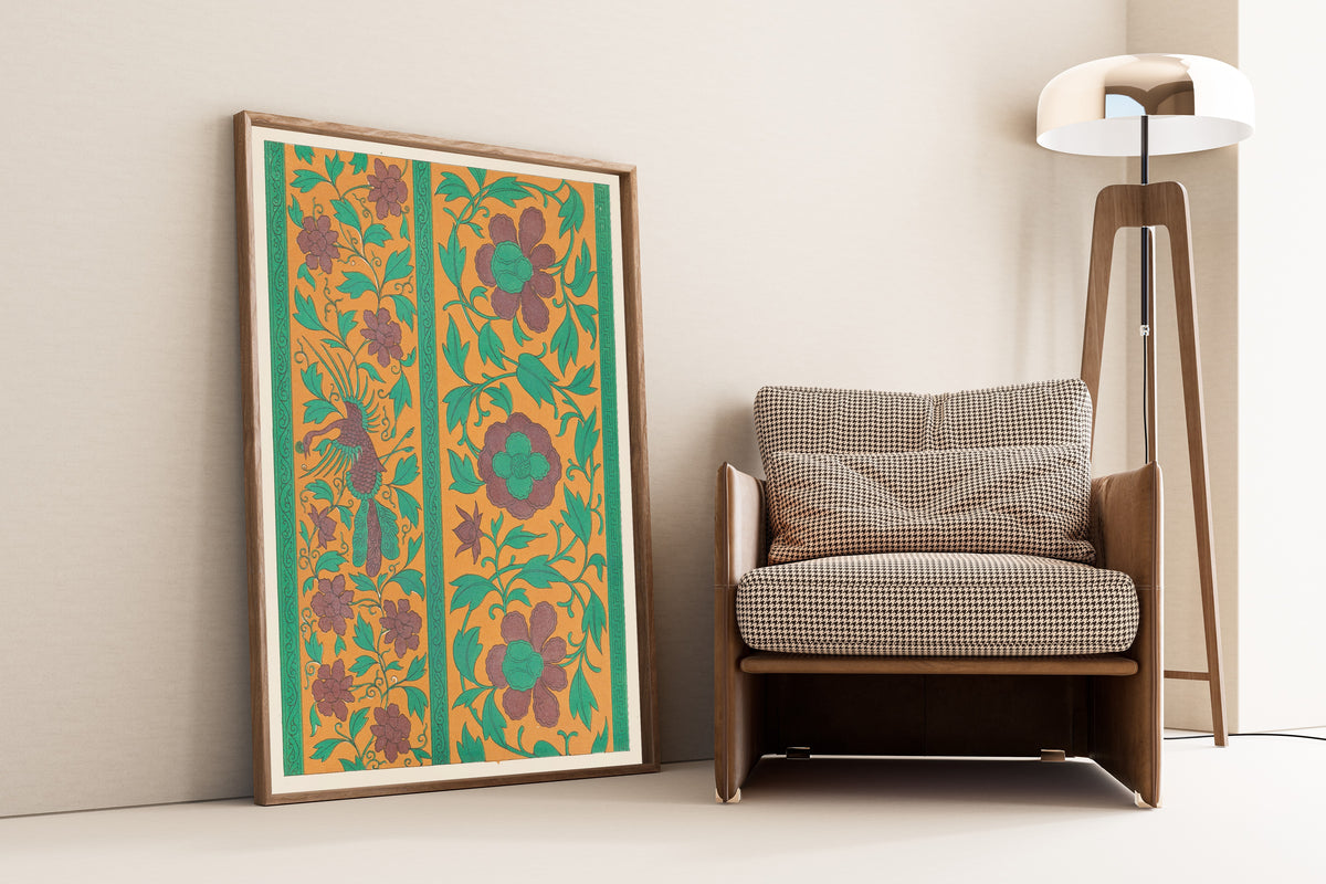 Owen Jones — Chinese Ornament: Phoenix and Peony Bands on Ochre | Ornament Plate Print