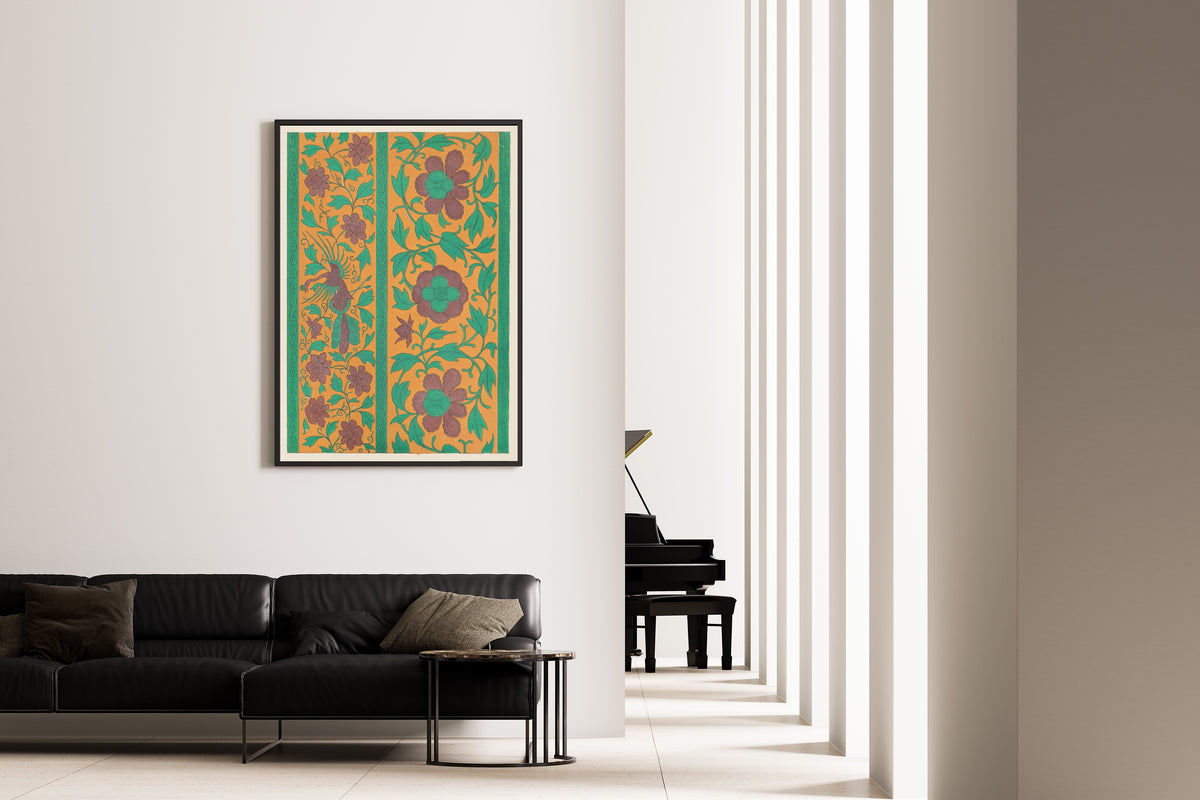 Owen Jones — Chinese Ornament: Phoenix and Peony Bands on Ochre | Ornament Plate Print