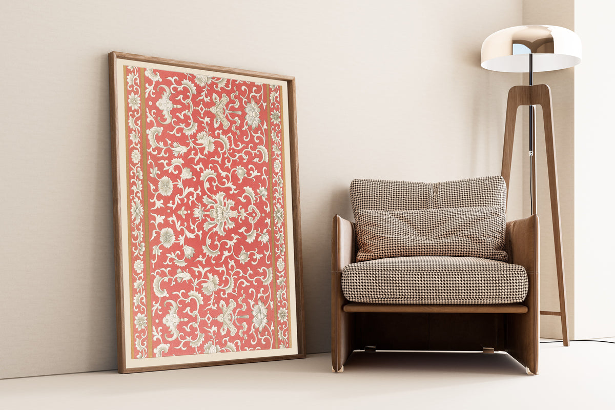 Owen Jones — Chinese Ornament: Ivory Lotus Scroll on Coral | Ornament Plate Print