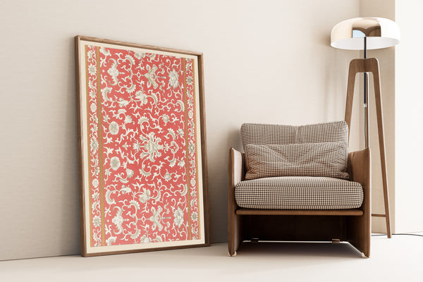 Owen Jones — Chinese Ornament: Ivory Lotus Scroll on Coral | Ornament Plate Print