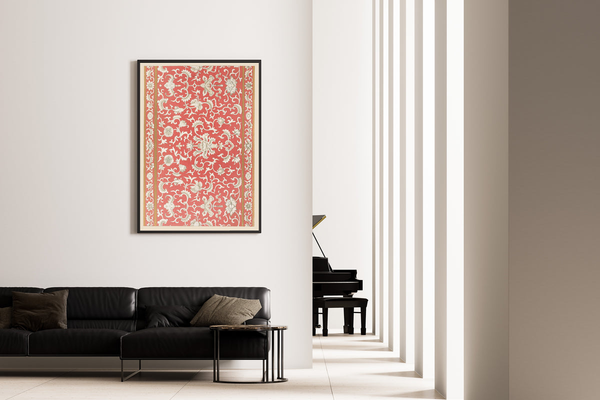 Owen Jones — Chinese Ornament: Ivory Lotus Scroll on Coral | Ornament Plate Print