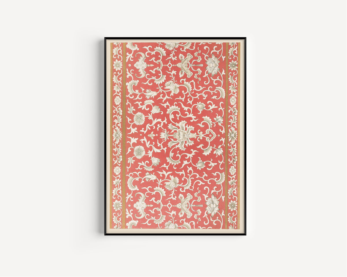 Owen Jones — Chinese Ornament: Ivory Lotus Scroll on Coral | Ornament Plate Print