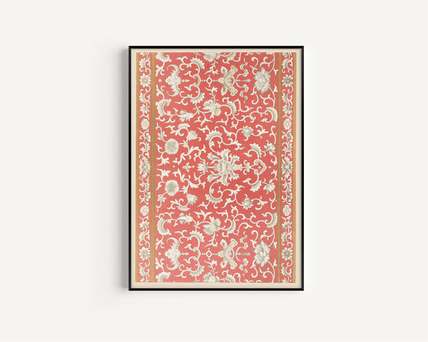 Owen Jones — Chinese Ornament: Ivory Lotus Scroll on Coral | Ornament Plate Print