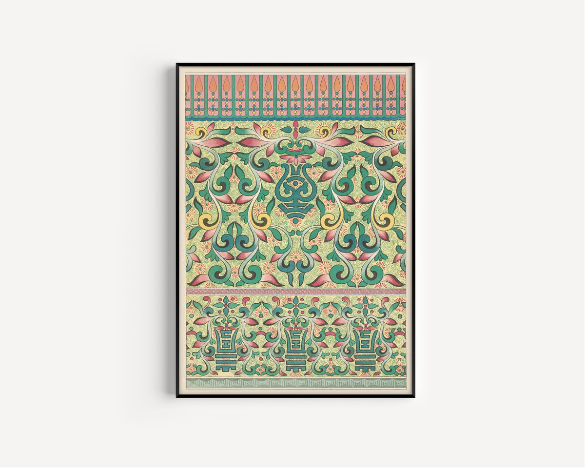 Owen Jones — Chinese Ornament: Archaic Motifs in Green and Rose | Ornament Plate Print