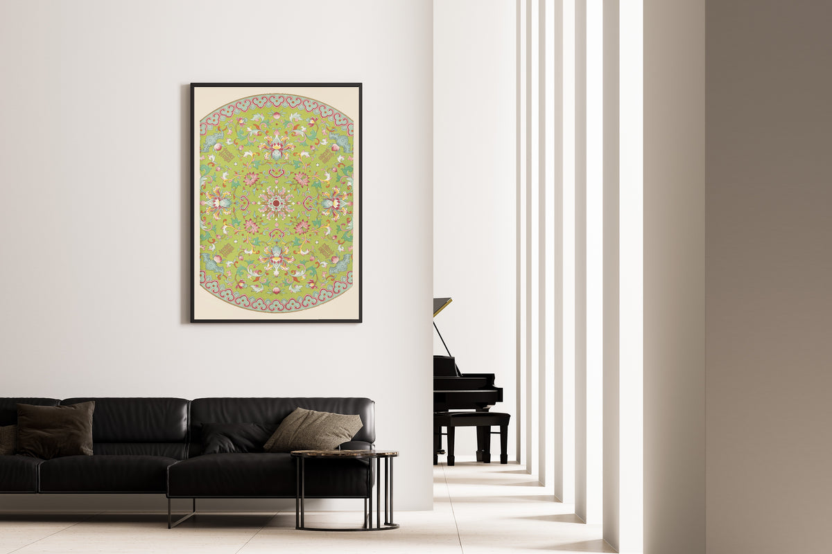 Owen Jones — Chinese Ornament: Lotus Medallion on Apple Green | Ornament Plate Print