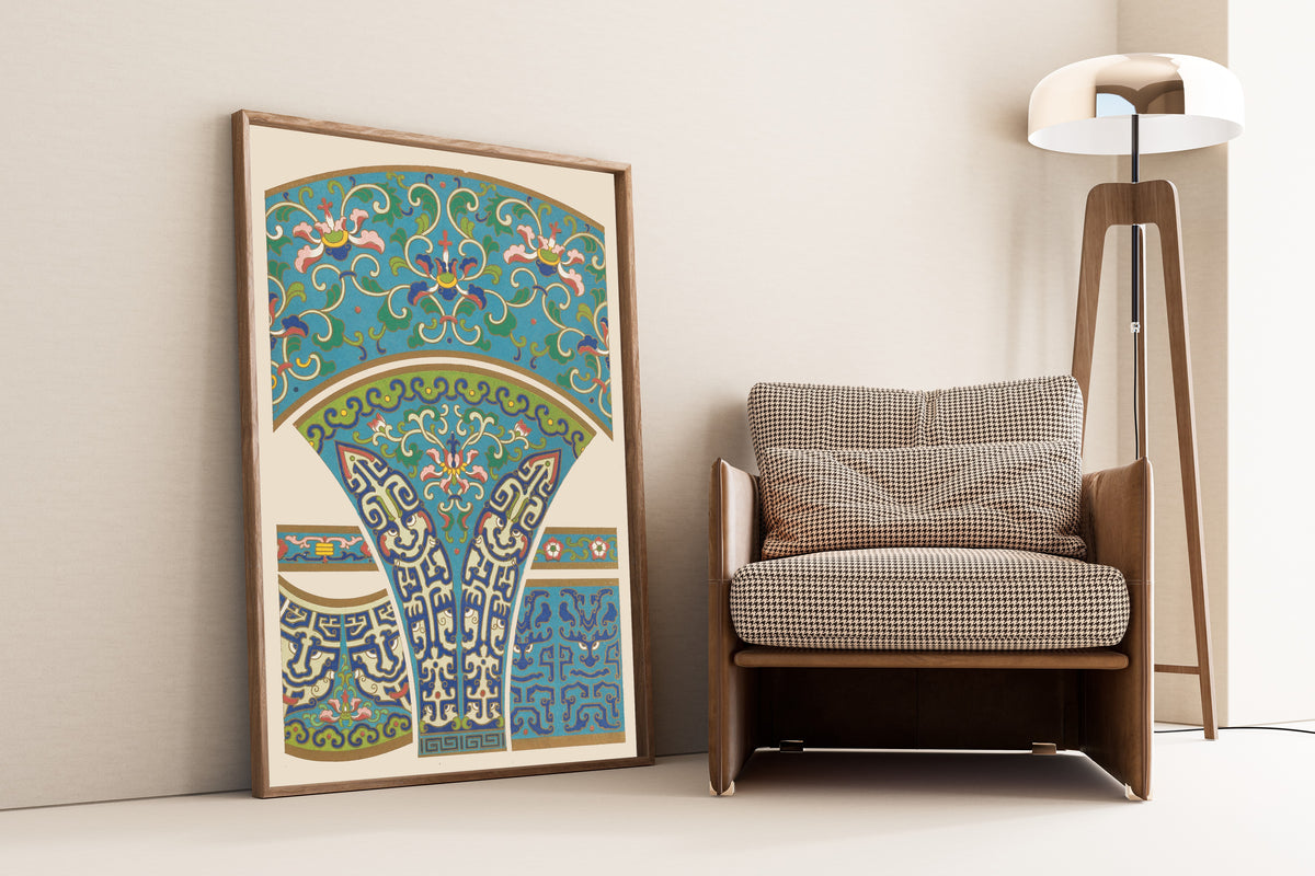 Owen Jones — Chinese Ornament: Blue Archaic Scroll and Fan Panel | Ornament Plate Print