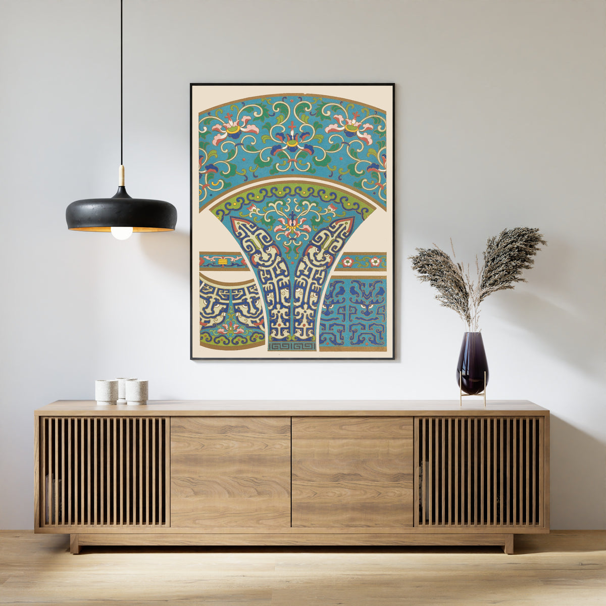 Owen Jones — Chinese Ornament: Blue Archaic Scroll and Fan Panel | Ornament Plate Print