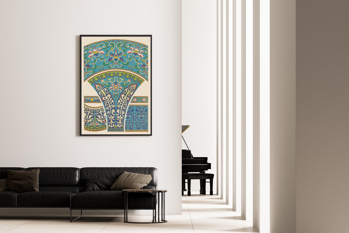 Owen Jones — Chinese Ornament: Blue Archaic Scroll and Fan Panel | Ornament Plate Print