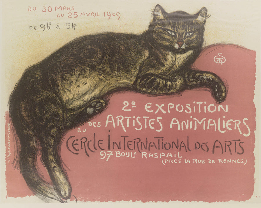 Théophile Steinlen — Exposition des artistes animaliers au Cercle International des Arts | Vintage Poster Print shown to scale on a wall above a sofa