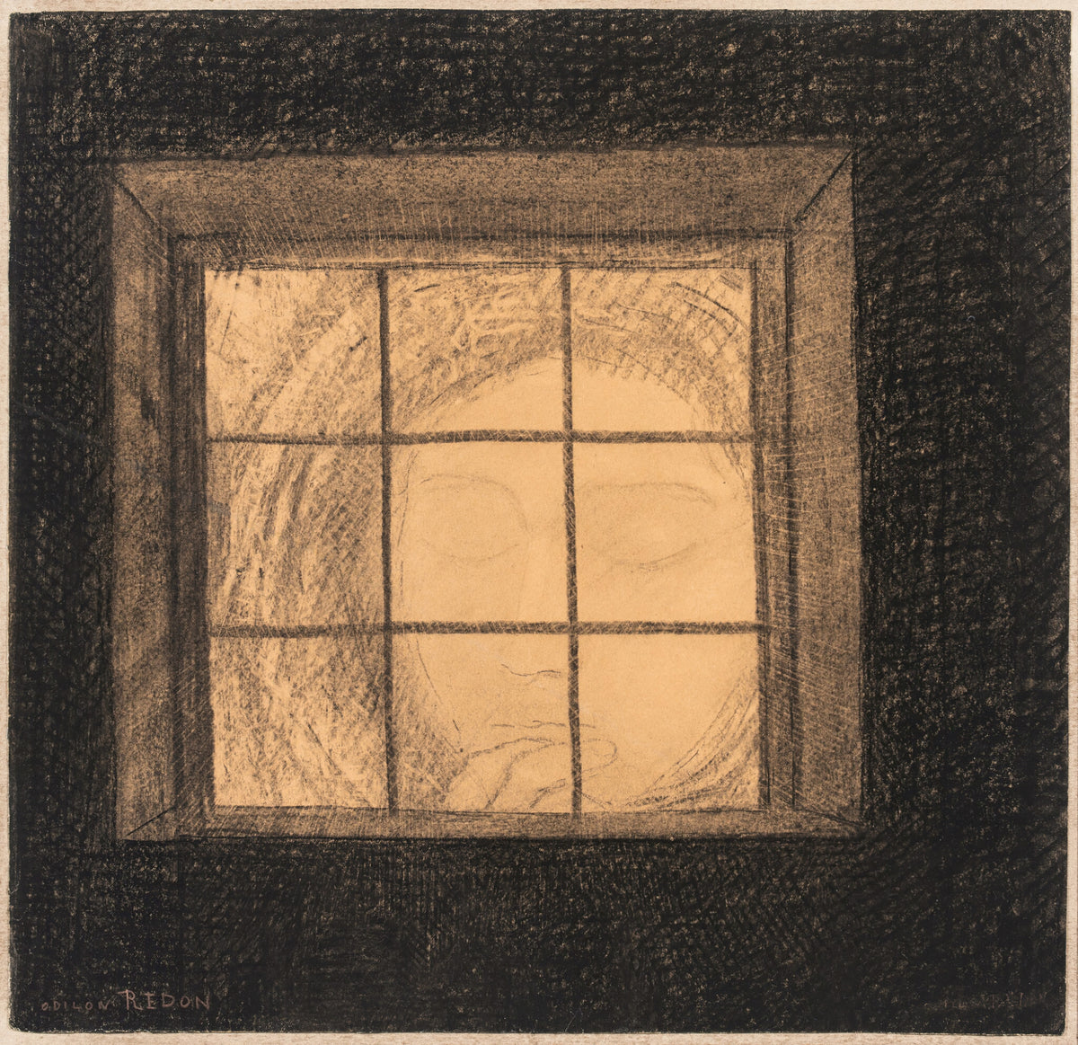 Odilon Redon — Face Behind a Window | Drawing Print