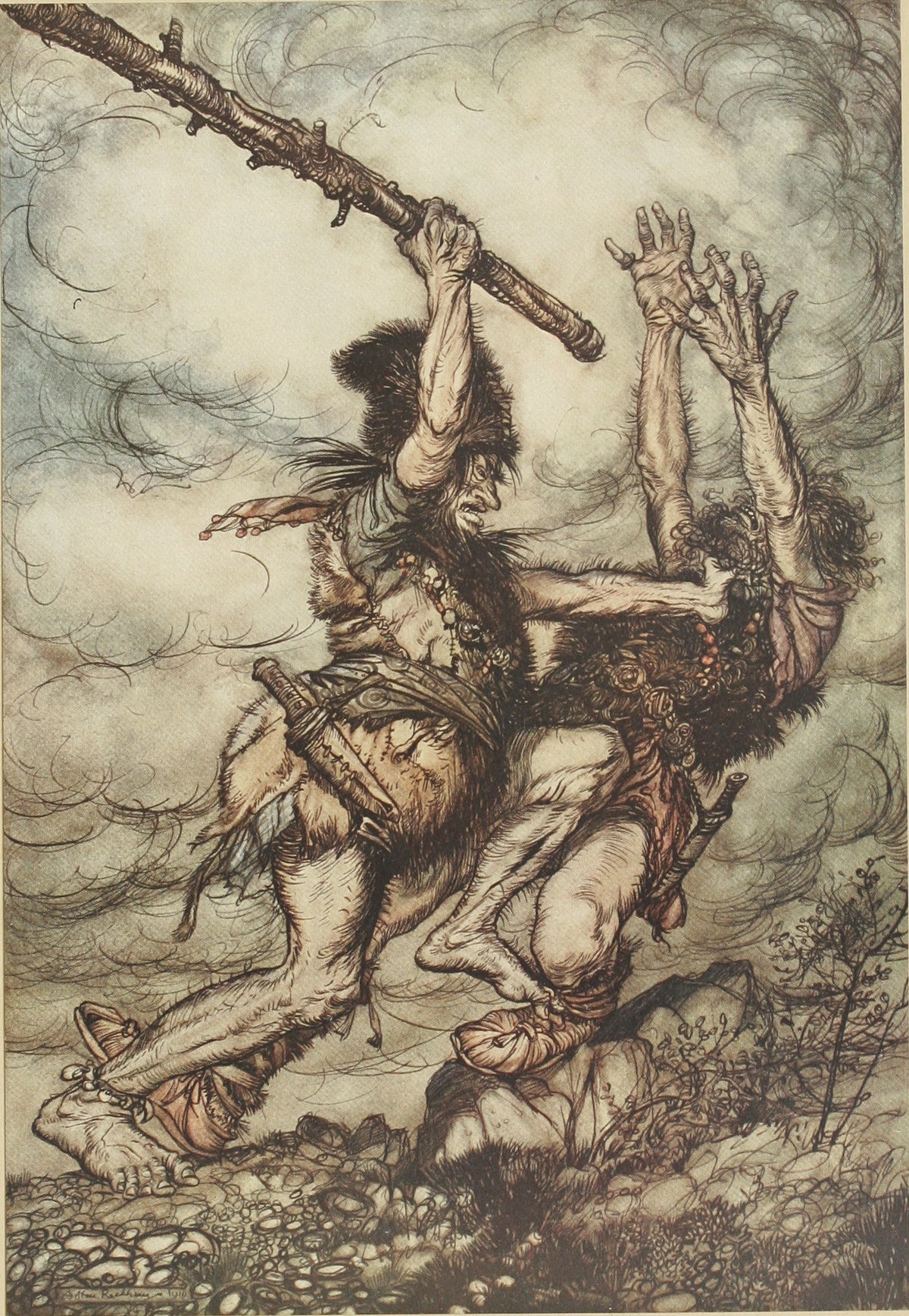 Arthur Rackham — Fafner Kills Fasolt | Wagner Illustration Print