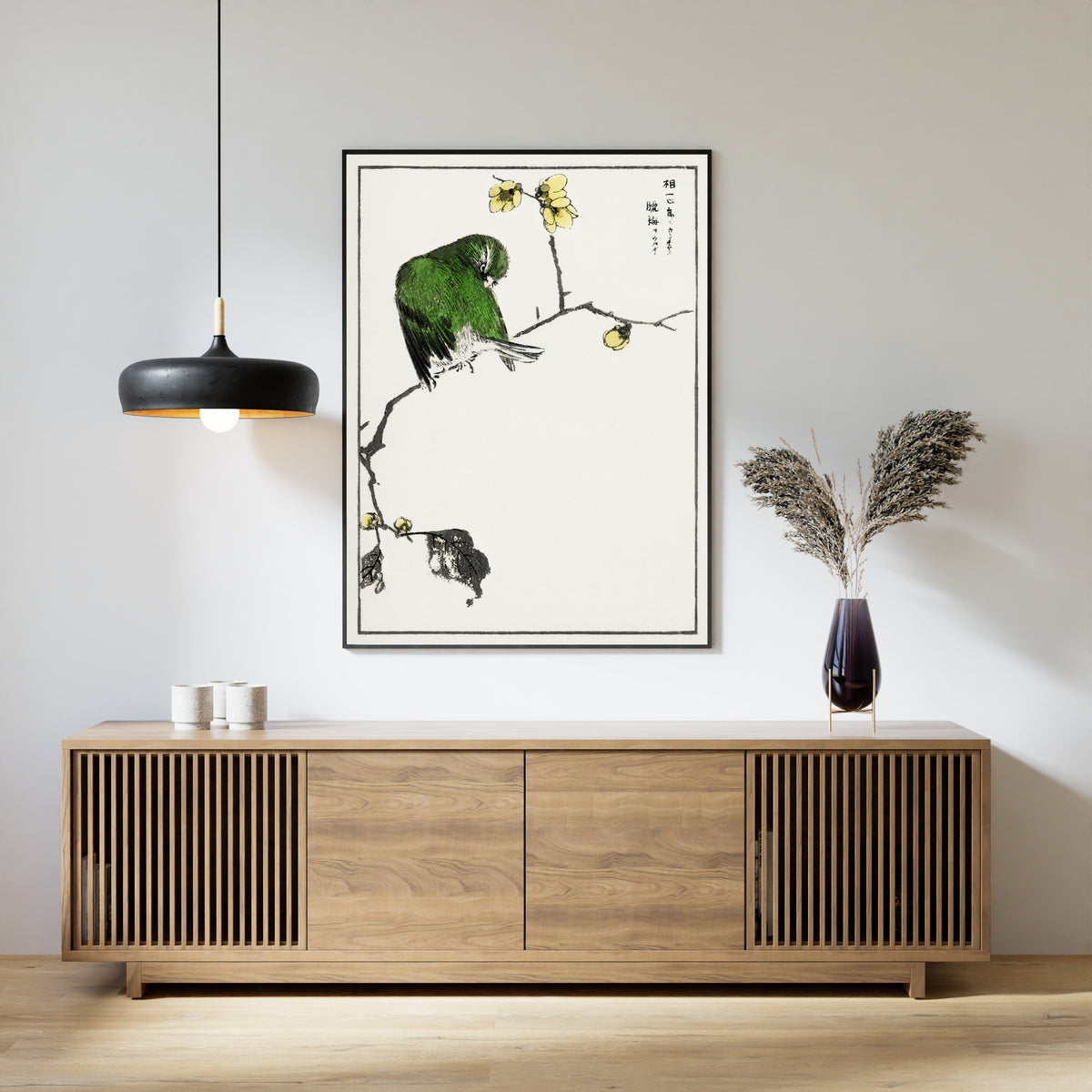 Numata Kashū — Red-billed Leiothrix and Wintersweet | Japanese Bird & Flower Woodblock Print