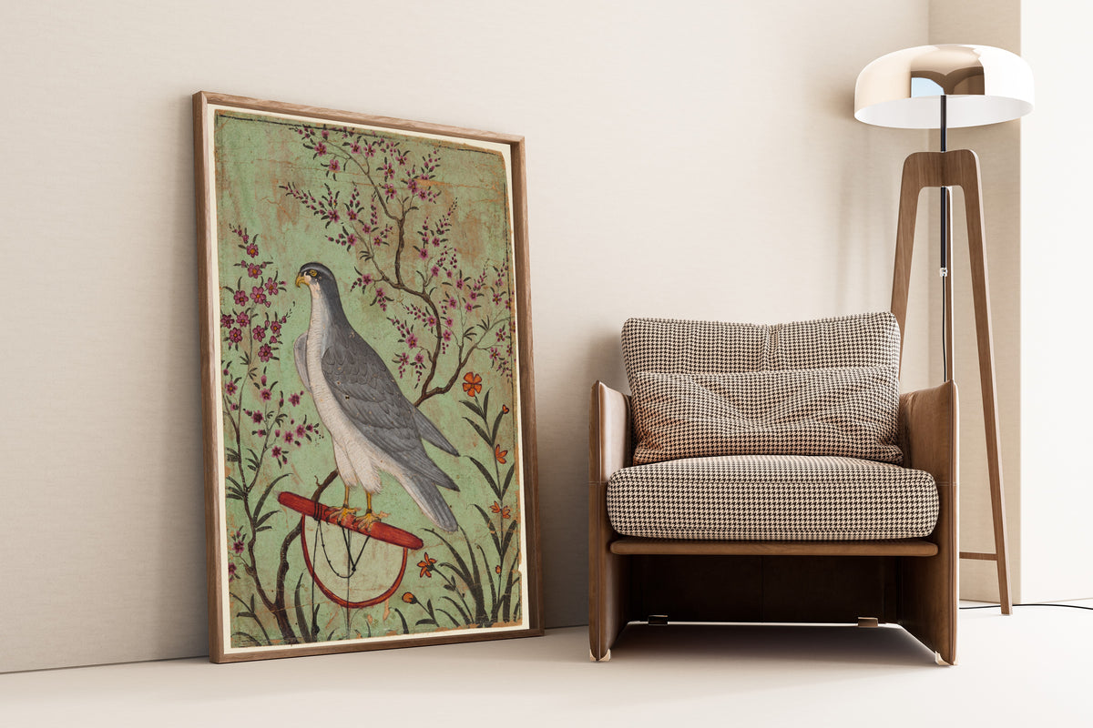 Amber school — Falcon on a Perch | Indian Miniature Painting Print