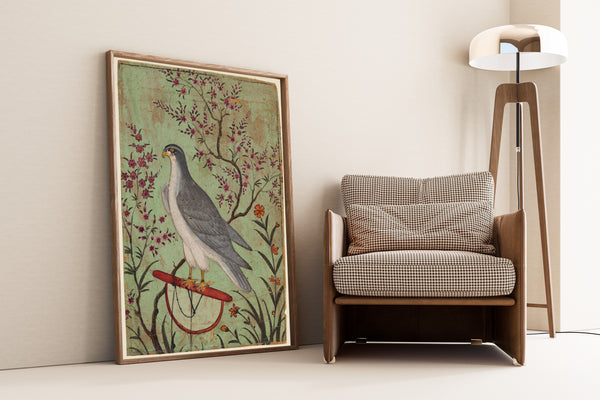 Amber school — Falcon on a Perch | Indian Miniature Painting Print
