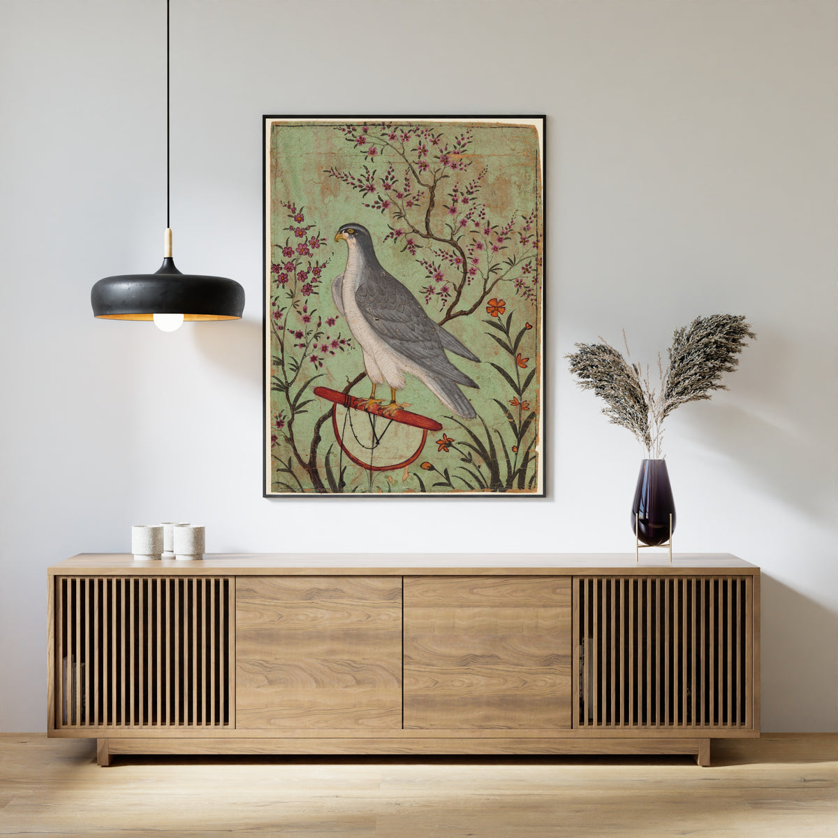 Amber school — Falcon on a Perch | Indian Miniature Painting Print