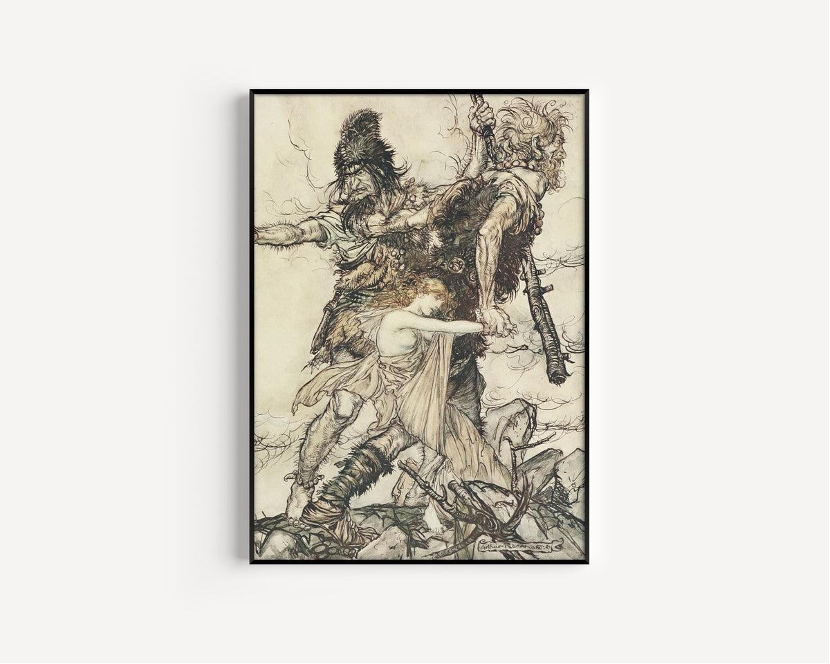 Arthur Rackham — Fasolt Suddenly Seizes Freia | Wagner Illustration Print