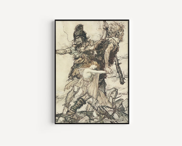 Arthur Rackham — Fasolt Suddenly Seizes Freia | Wagner Illustration Print