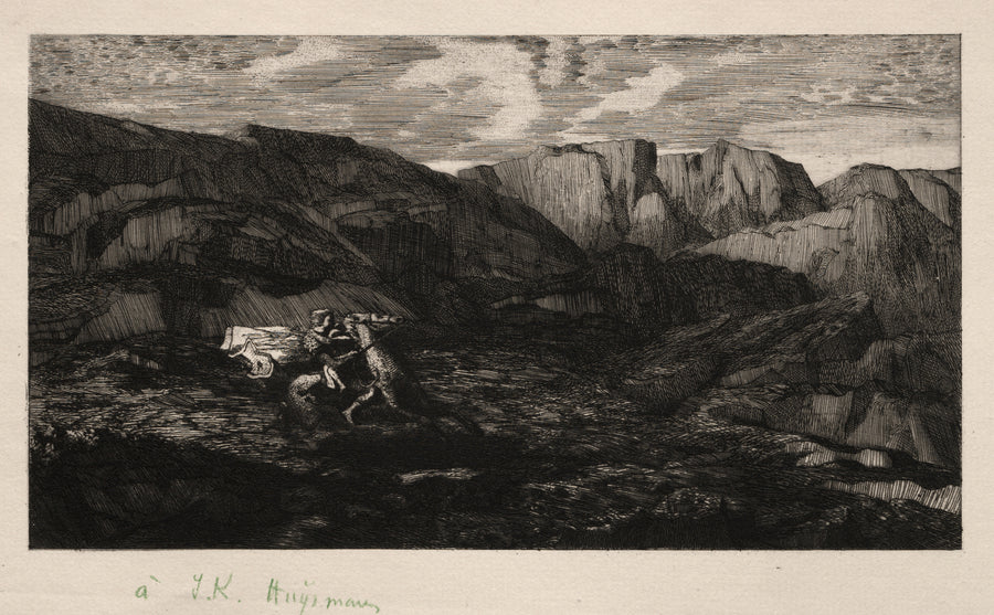 Odilon Redon — Fear | Symbolist Art Print shown to scale on a wall above a sofa