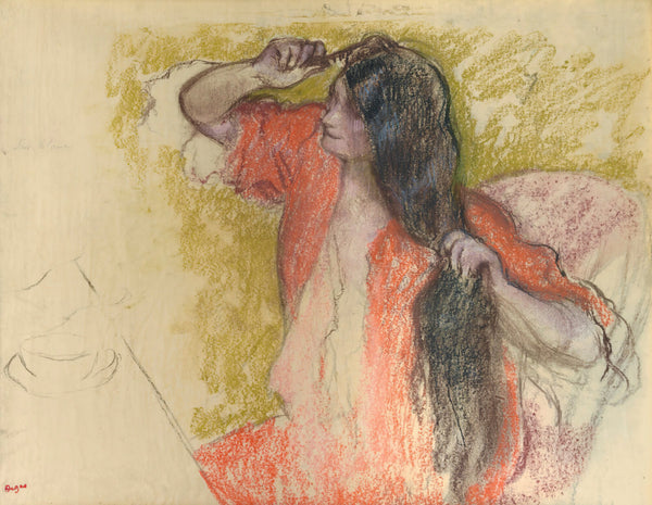 Edgar Degas — Femme en peignoir rouge se coiffant | Fine Art Print