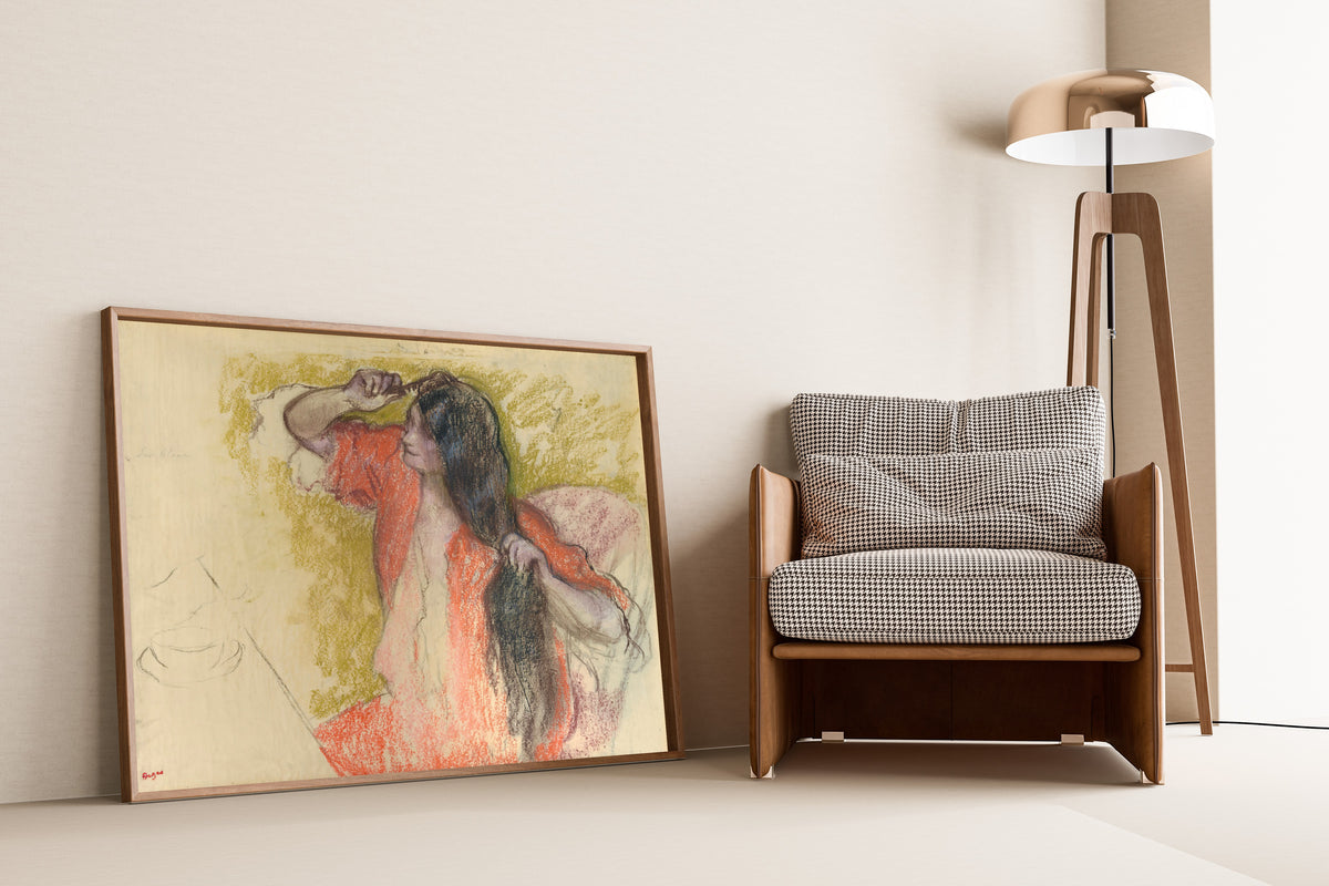 Edgar Degas — Femme en peignoir rouge se coiffant | Fine Art Print