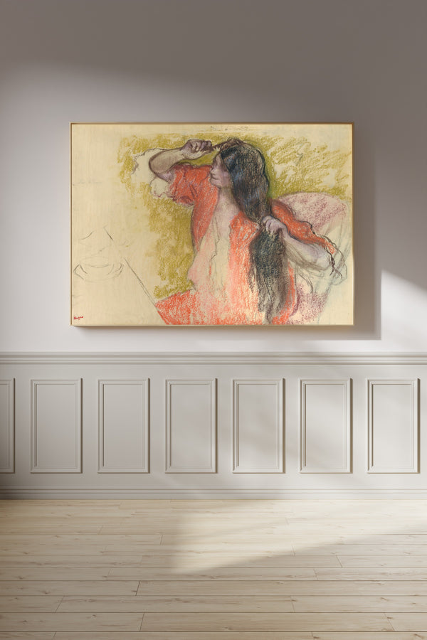 Edgar Degas — Femme en peignoir rouge se coiffant | Fine Art Print
