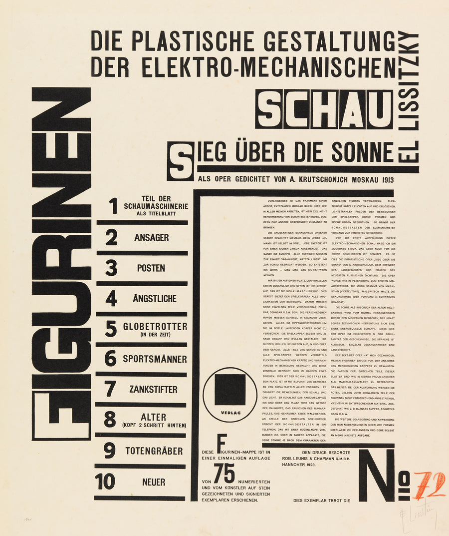 El Lissitzky — Figurines: Victory over the Sun (Title Page) | Constructivist Lithograph Print shown to scale on a wall above a sofa