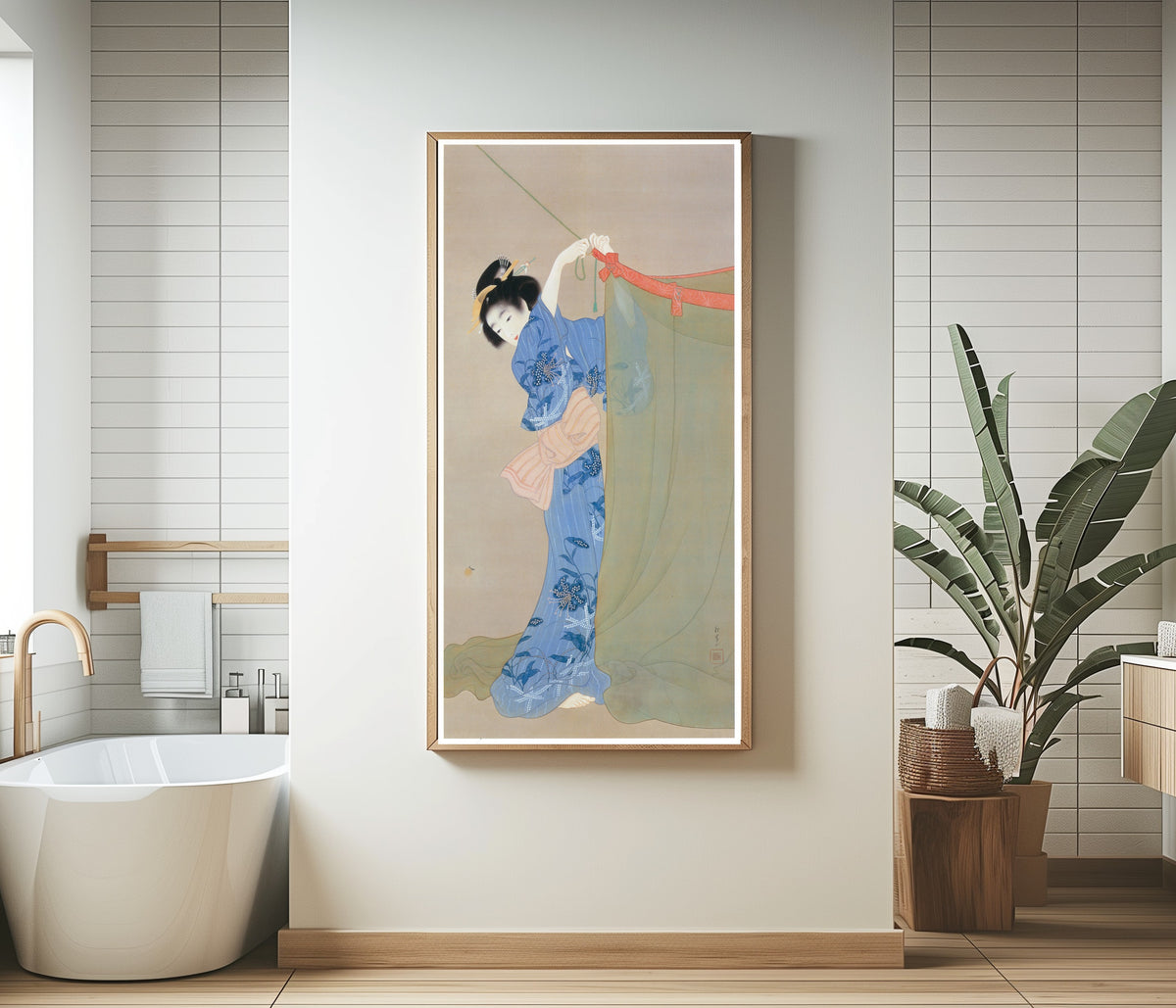 Fireflies (Hotaru) by Uemura Shōen — shown framed on a wall