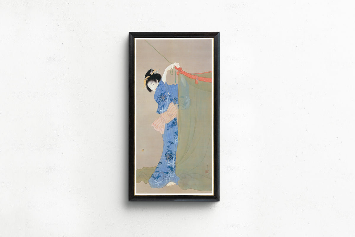 Fireflies (Hotaru) by Uemura Shōen — shown framed on a wall
