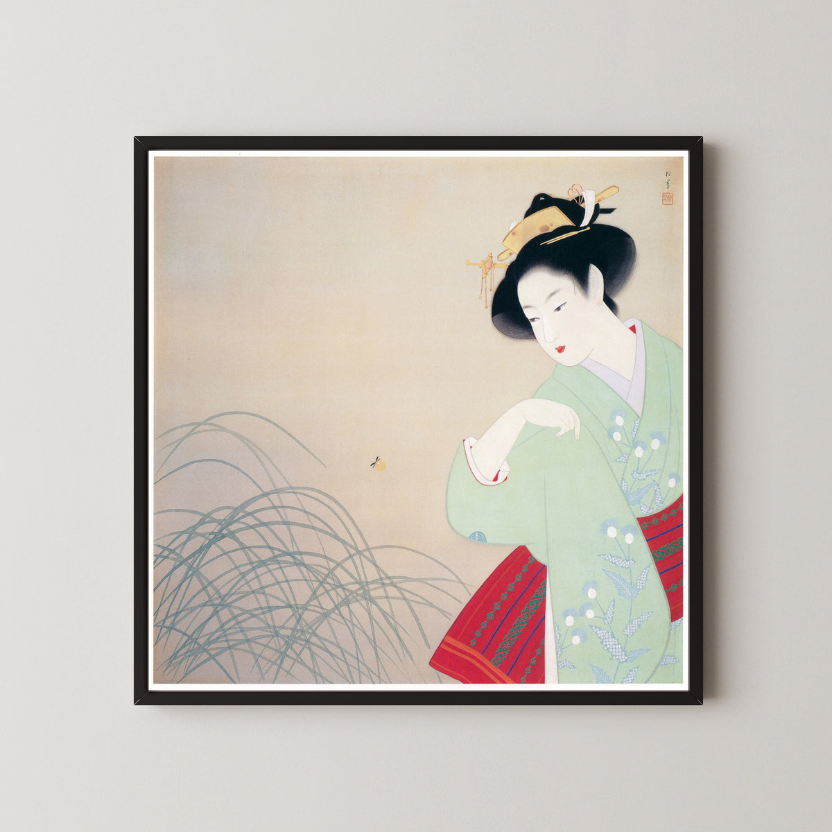 Firefly by Uemura Shōen — shown framed on a wall