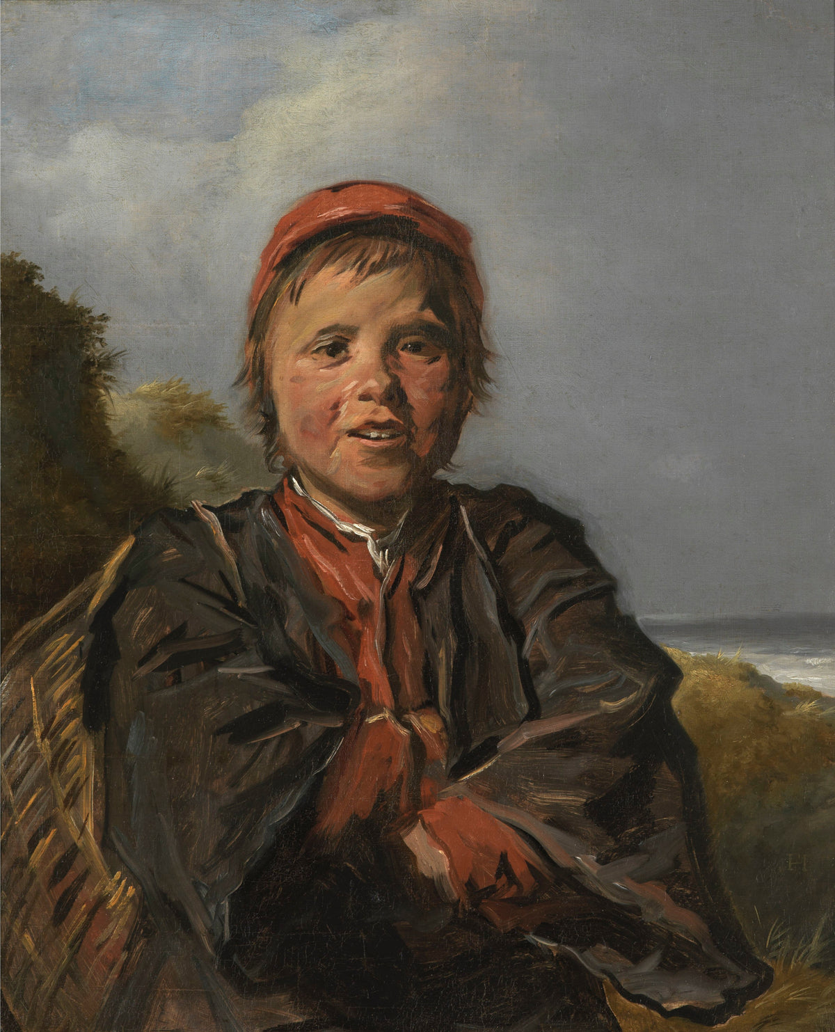 Fisherboy by Frans Hals — A grinning fisher boy in a red cap on a dune