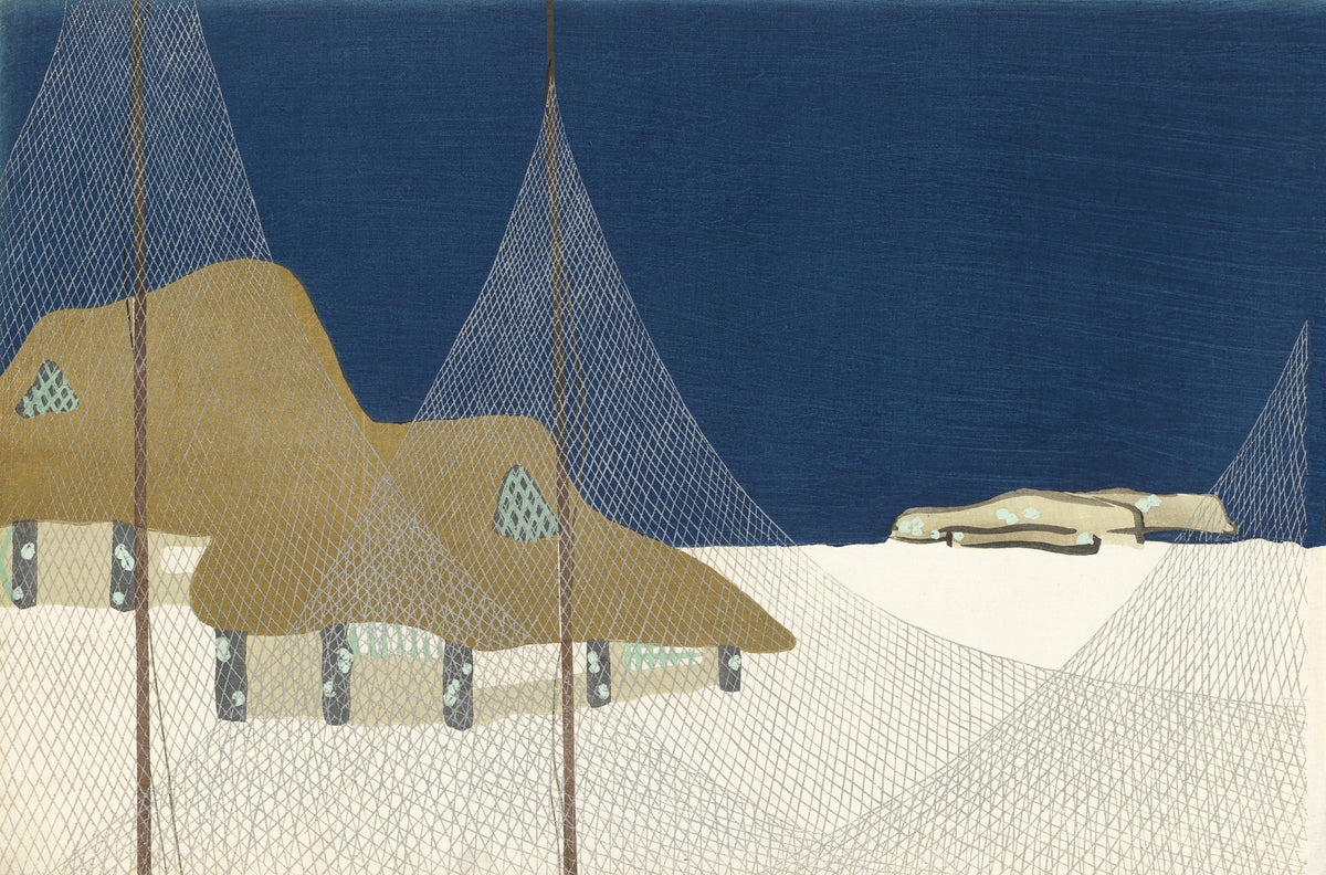 Kamisaka Sekka — Fishing Village (snow) | Japanese Woodblock Print