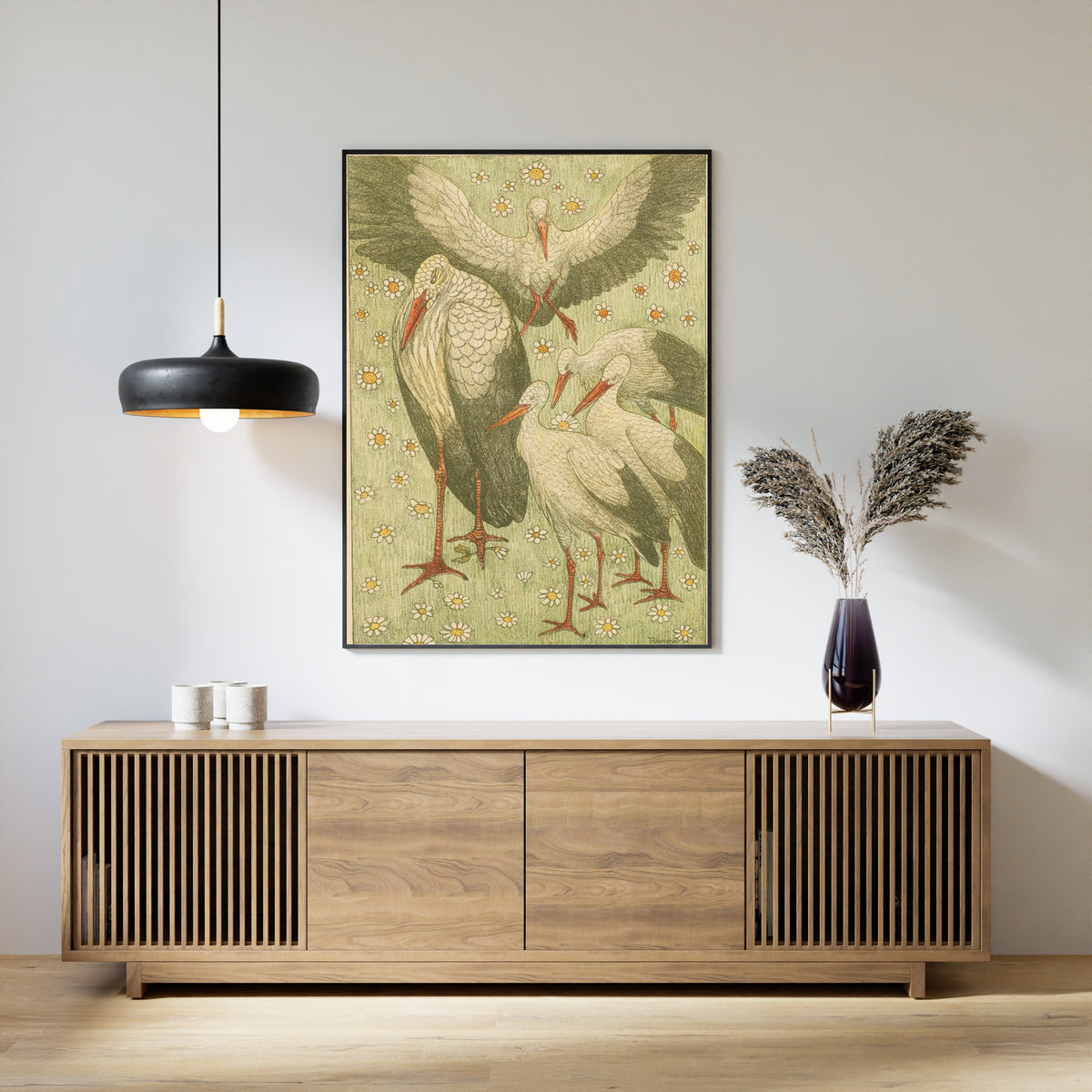 Theo van Hoytema — Five Storks in a Meadow | Art Nouveau Print